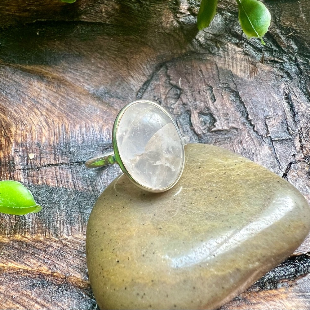 925 Sterling Silver Moonstone Ring Size 7.75 Minimalist Design Open Back - Picture 3 of 11